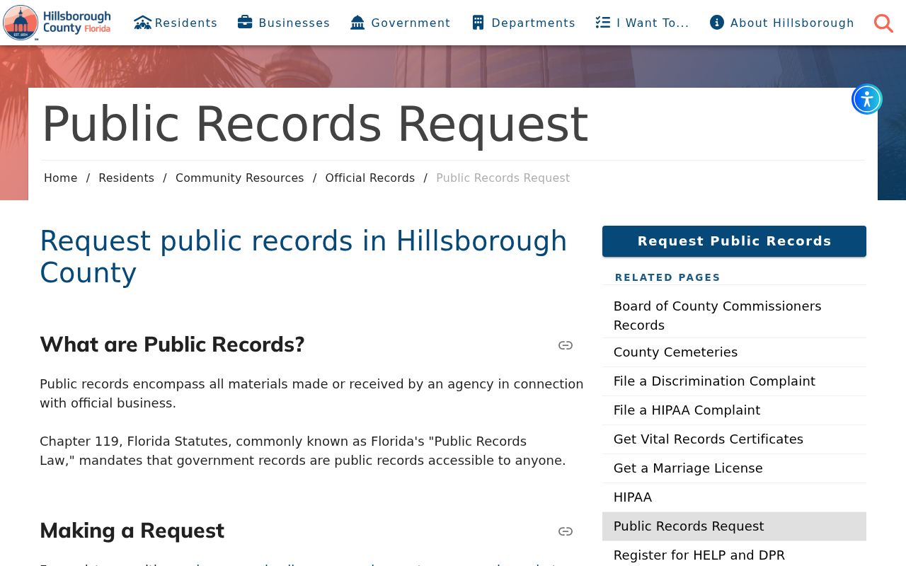 Hillsborough County residents directory public records request