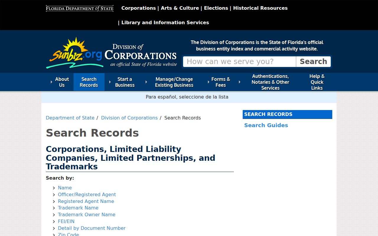 Hillsborough County ZIP code directory Sunbiz ZIP search options